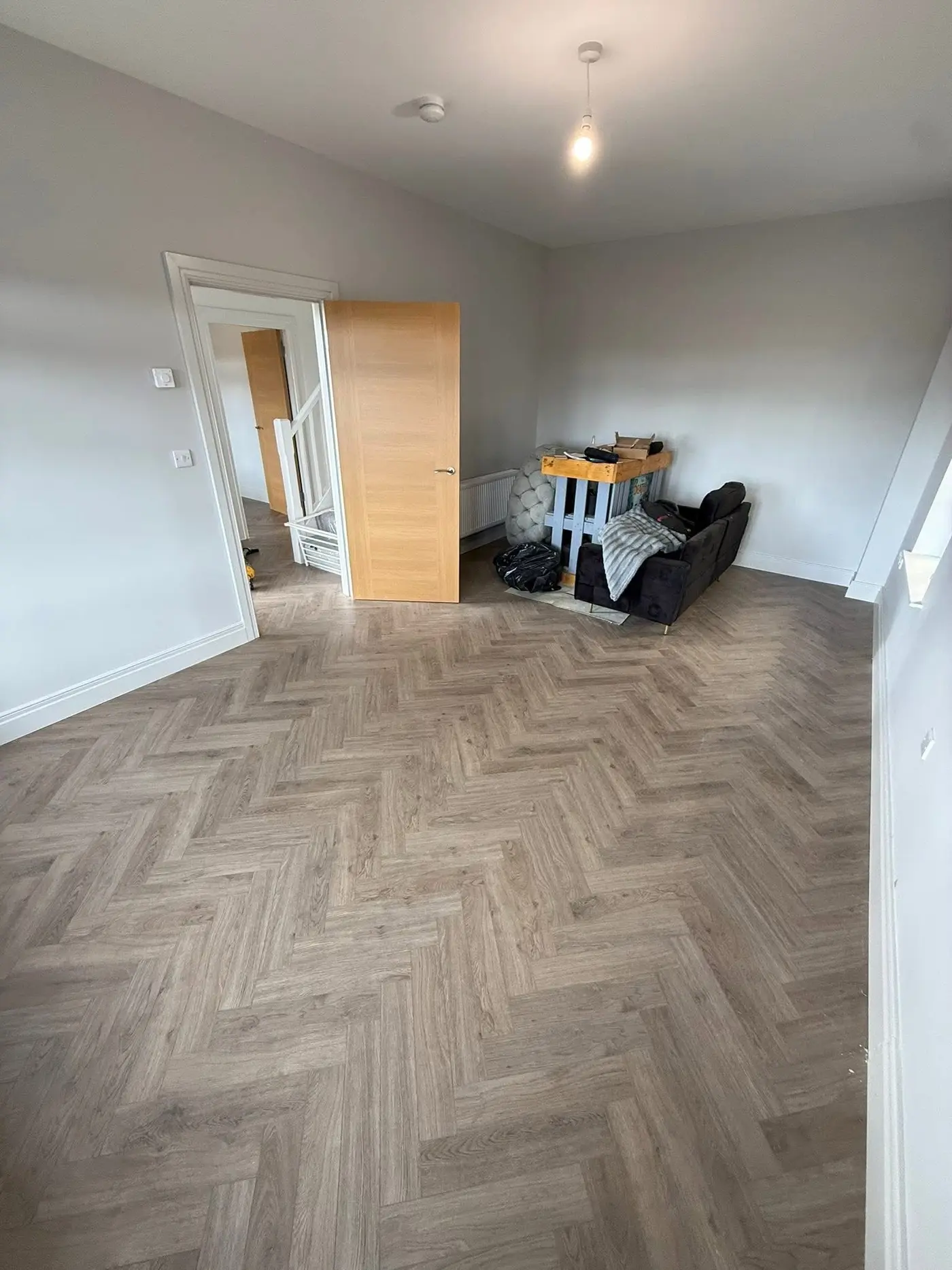 Stylish modern kitchen with durable laminate flooring finish